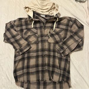 Altar’D State Oversized Hooded Shacket Flannel